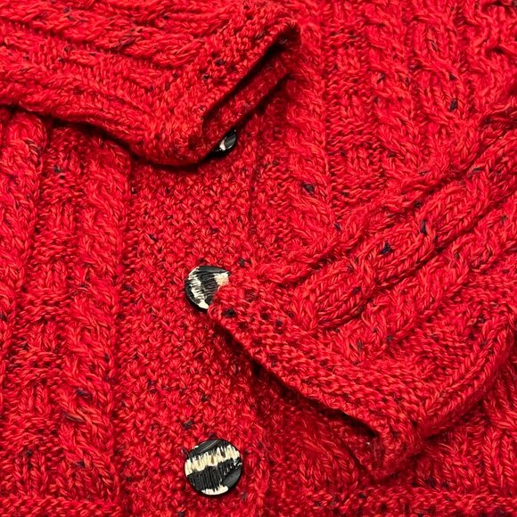 Carraig Donn Irish Wool Cable Knit Button Cardigan, Red, M - Picture 7 of 9